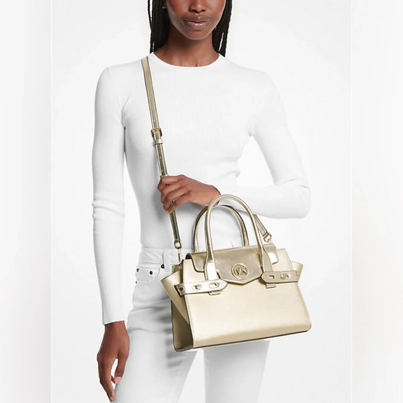 NWT-Michael Kors Carmen Medium Metallic Belted Satchel - Picture 4 of 5